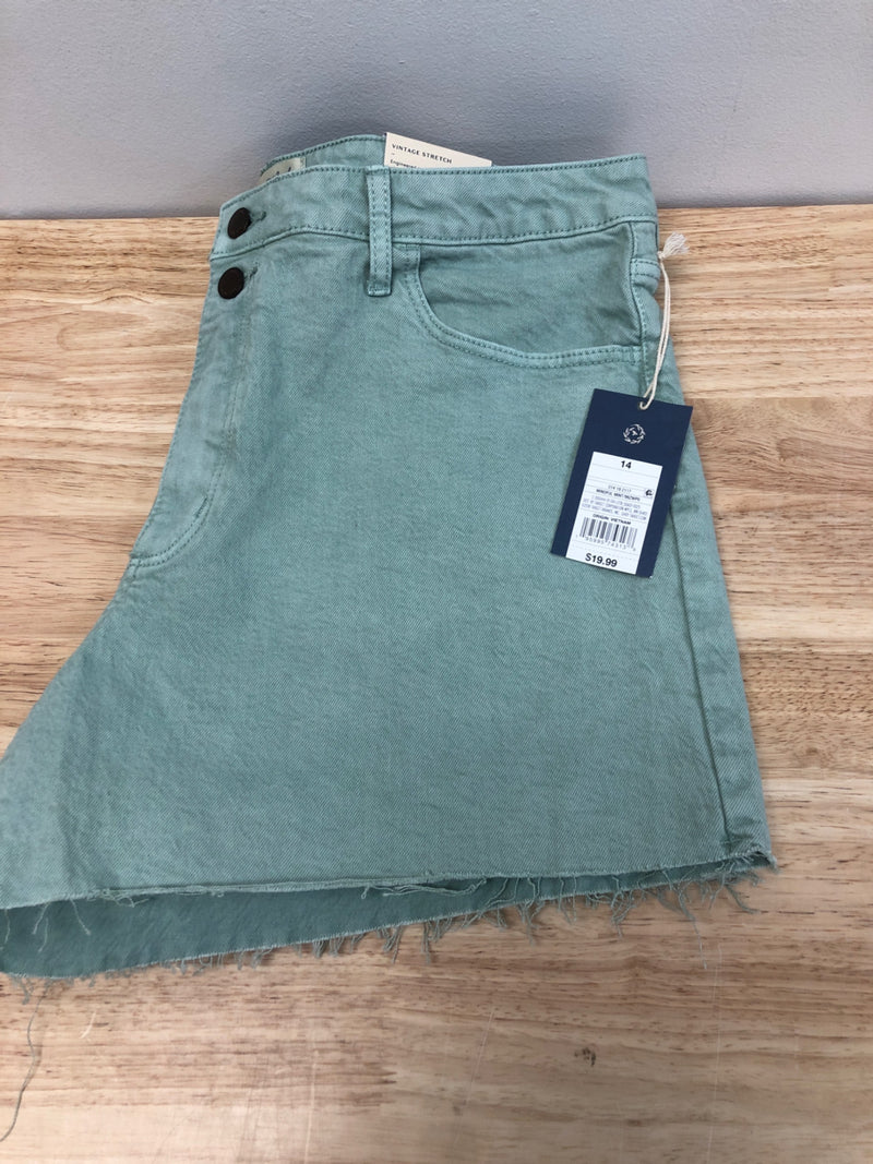 Universal Thread Women's High-Rise Vintage Midi Jean Shorts - (as1, Numeric, Numeric_14, Regular, Regular, Mint Green, 14)